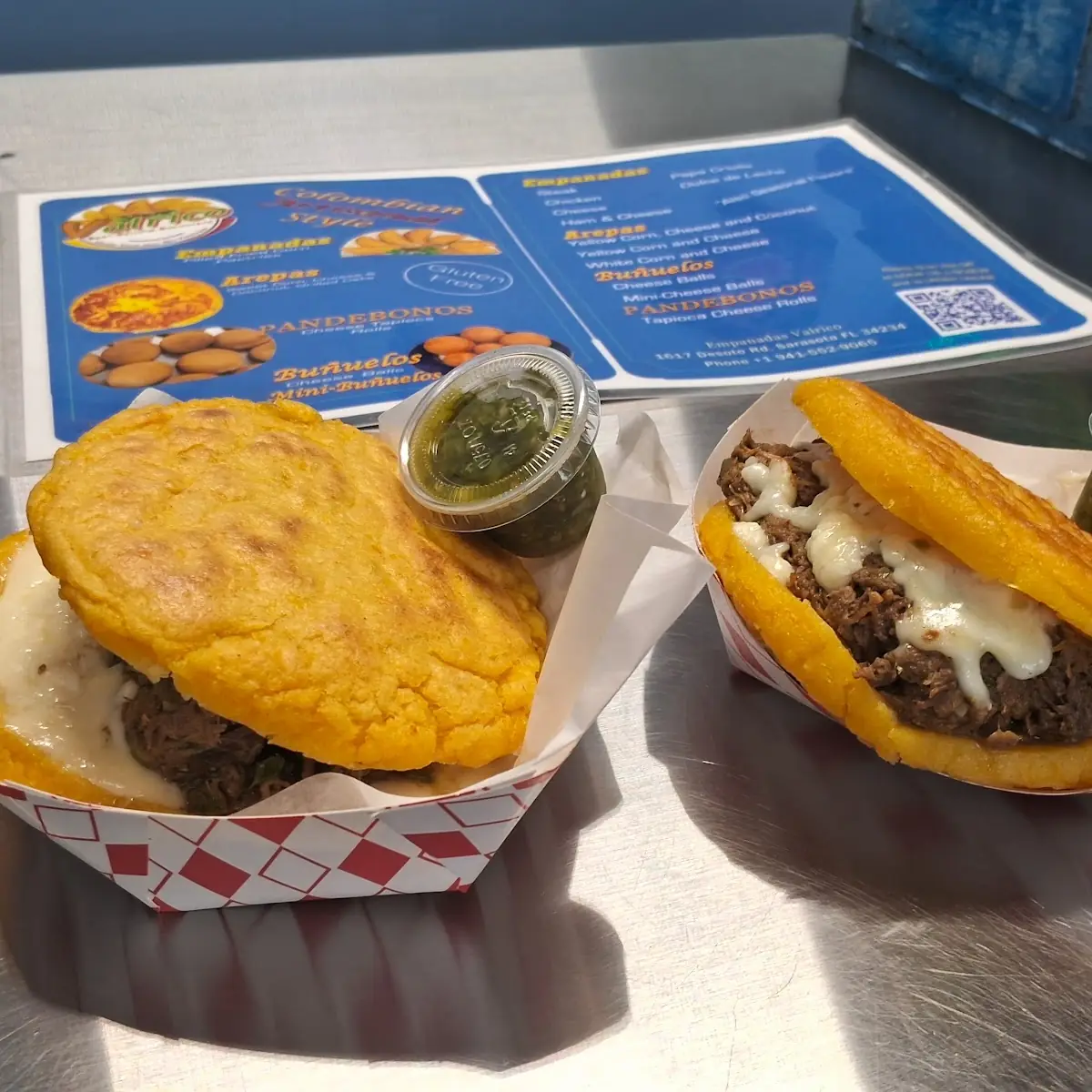 Arepa Stuffed with Steak and Cheese