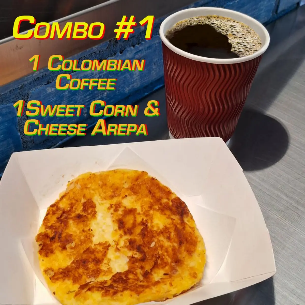 Yellow Corn and Cheese Arepa Plus 1 Coffee