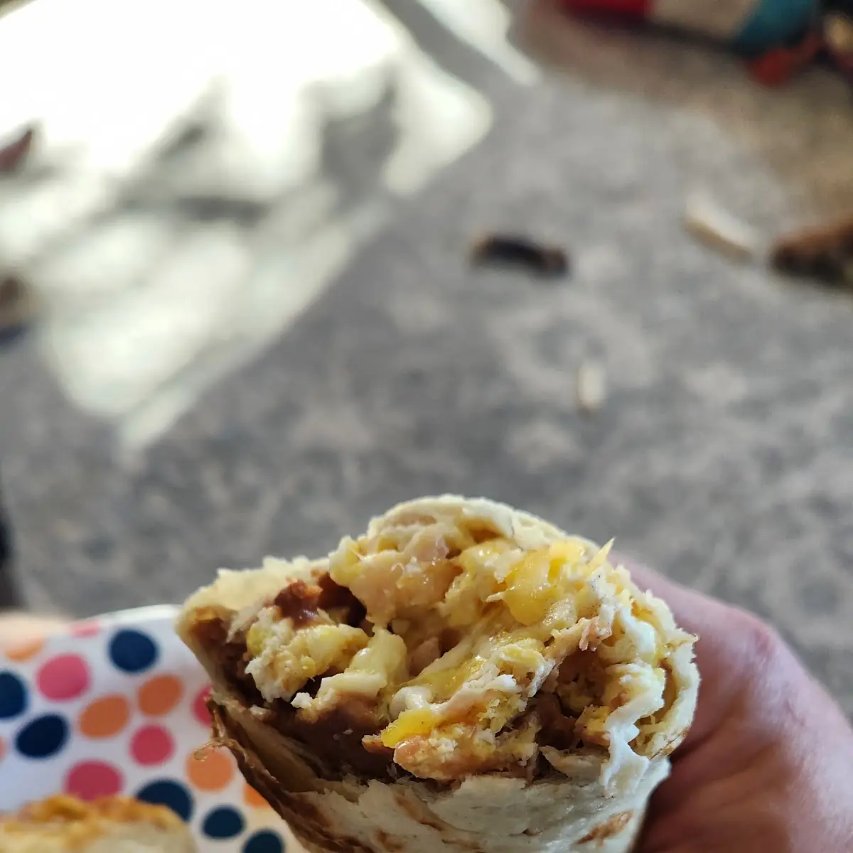 Bacon Egg Bean and Cheese Breakfast Taco