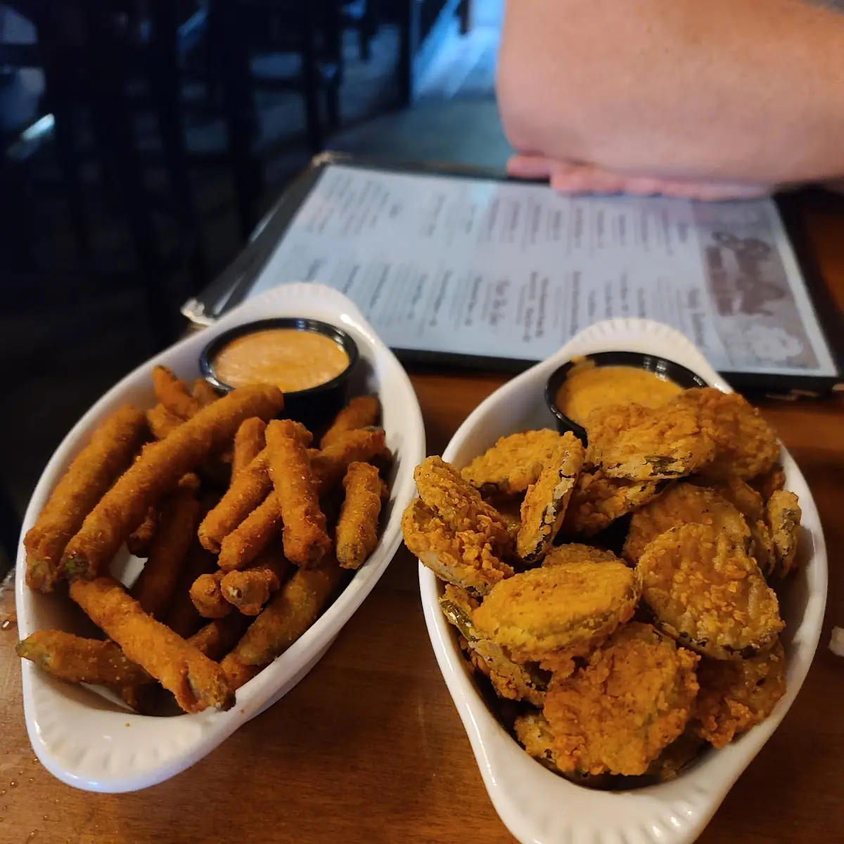 Fried Green Beans and Cajun Pickle Chips