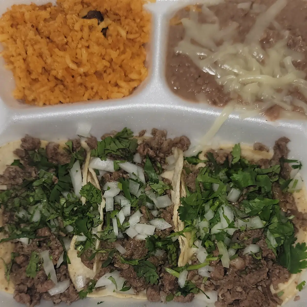 Three Tacos Rice & Beans