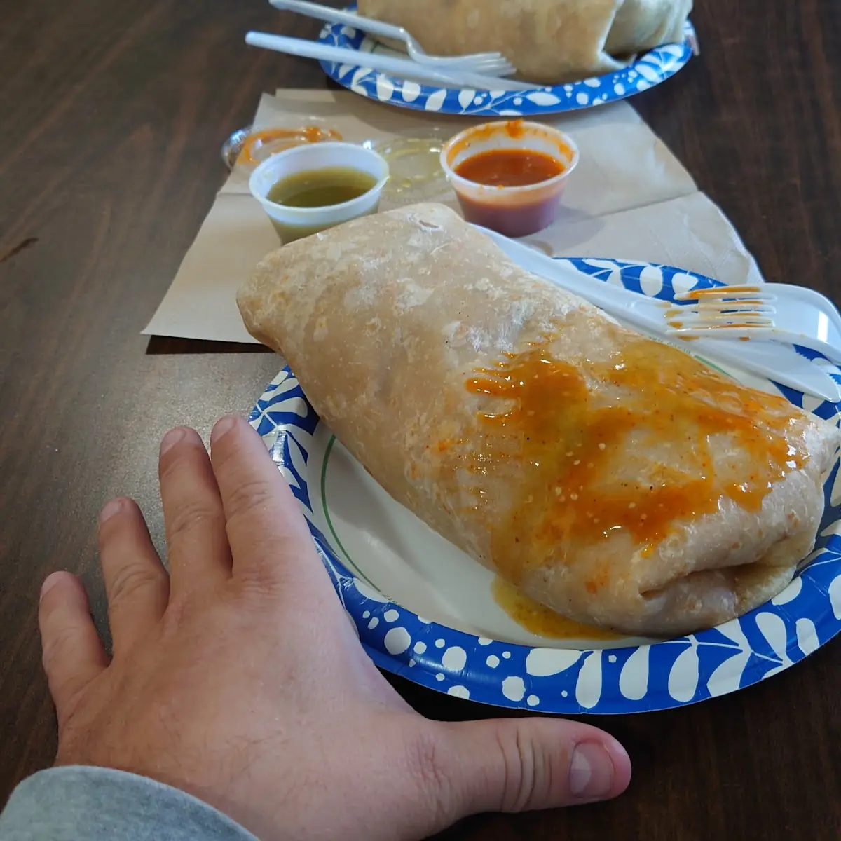 Chicken Burrito with Soda and Salsa