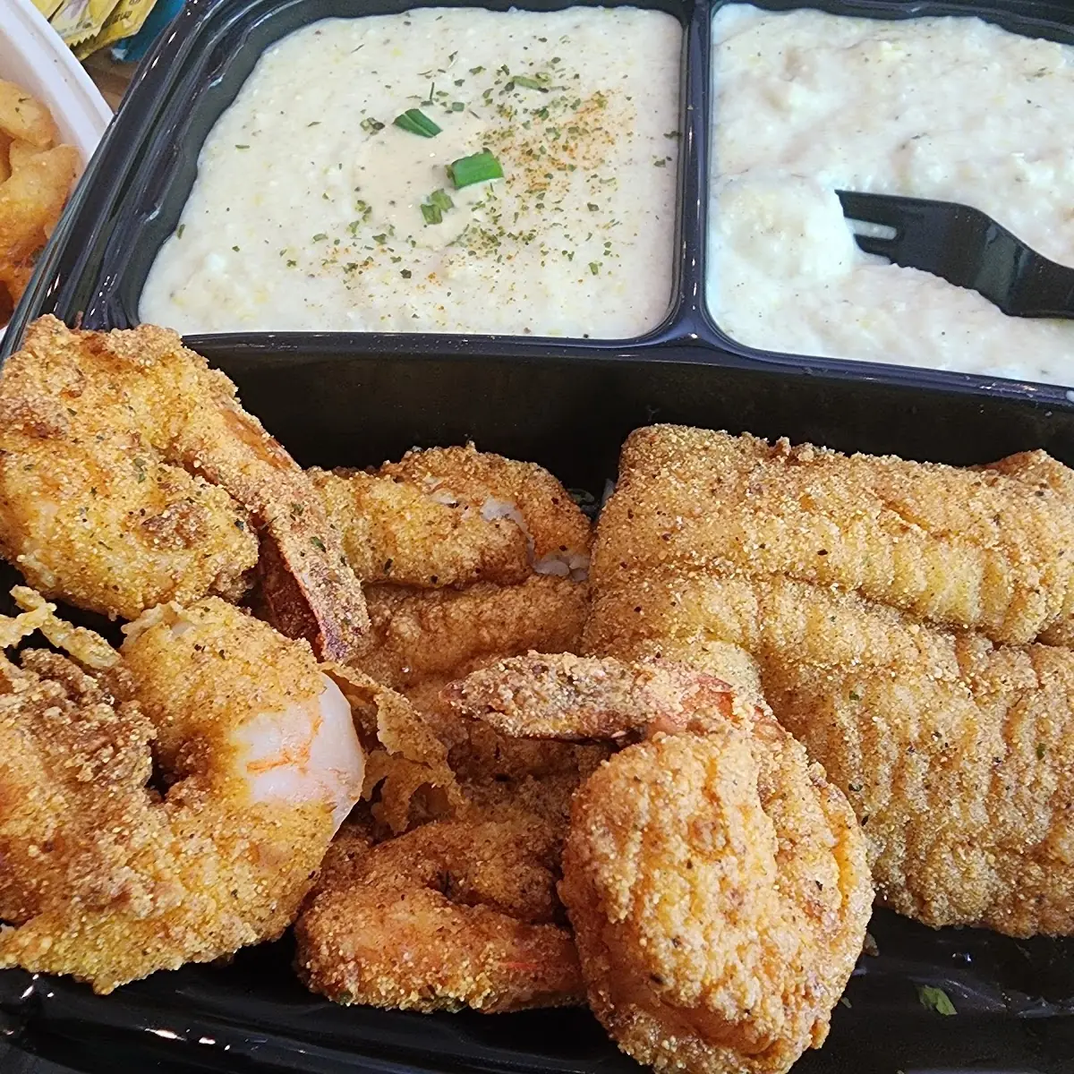 Fried Fish with Crab Grits
