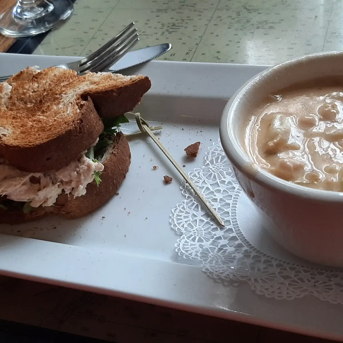 Tuna Sandwich and Seafood Chowder
