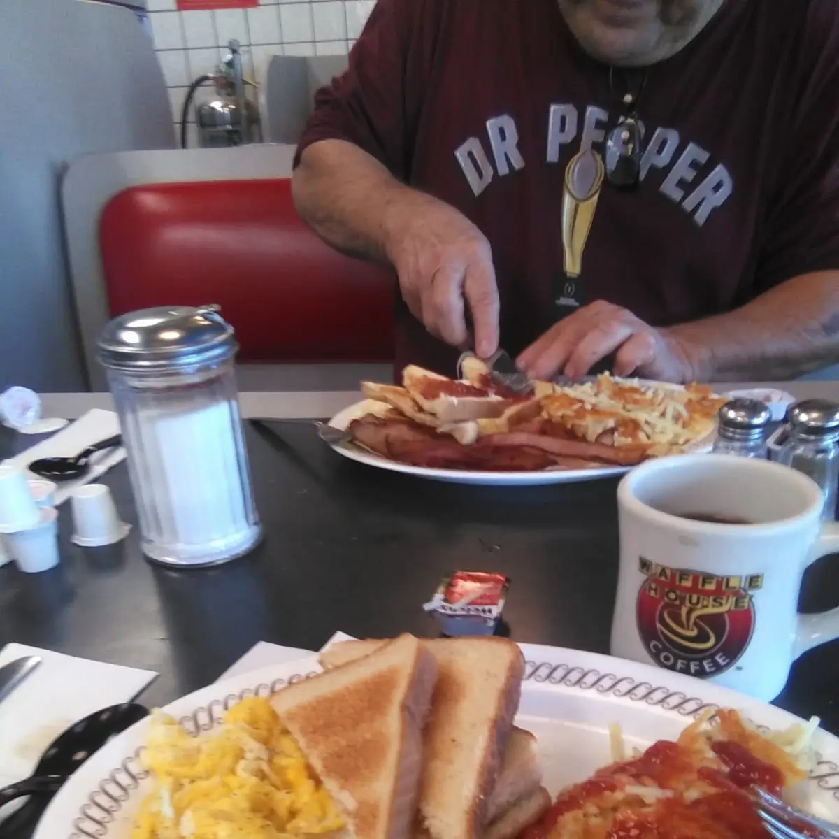 Hash Browns Toast and Eggs and Coffee