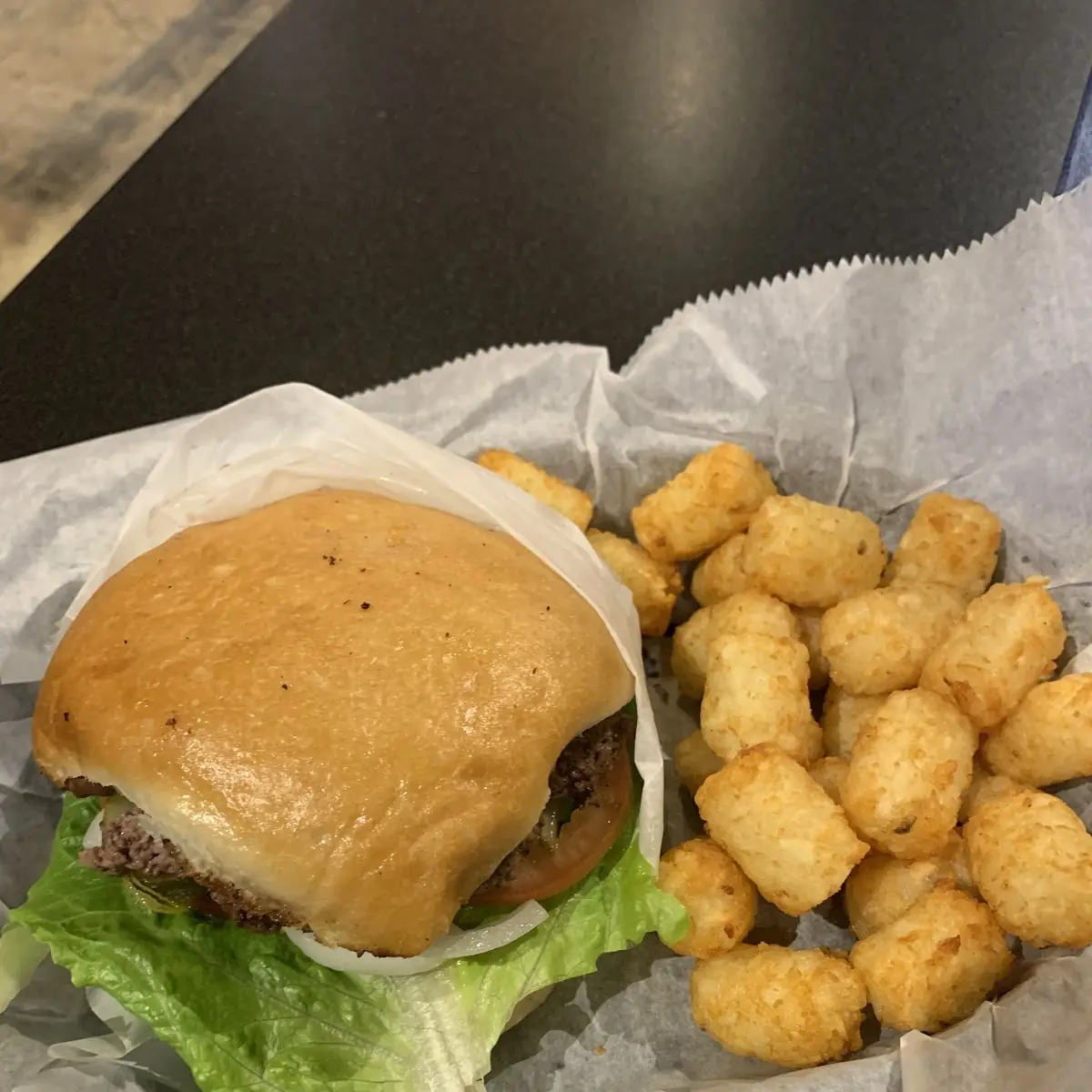 Burger with Tator Tots