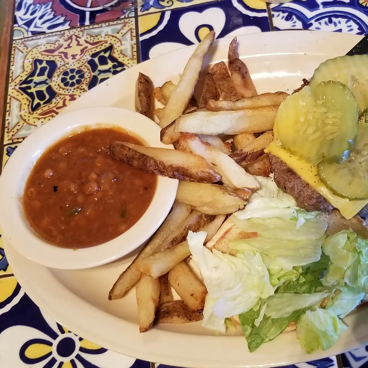 Cheese Burger Fries & Baked Beans