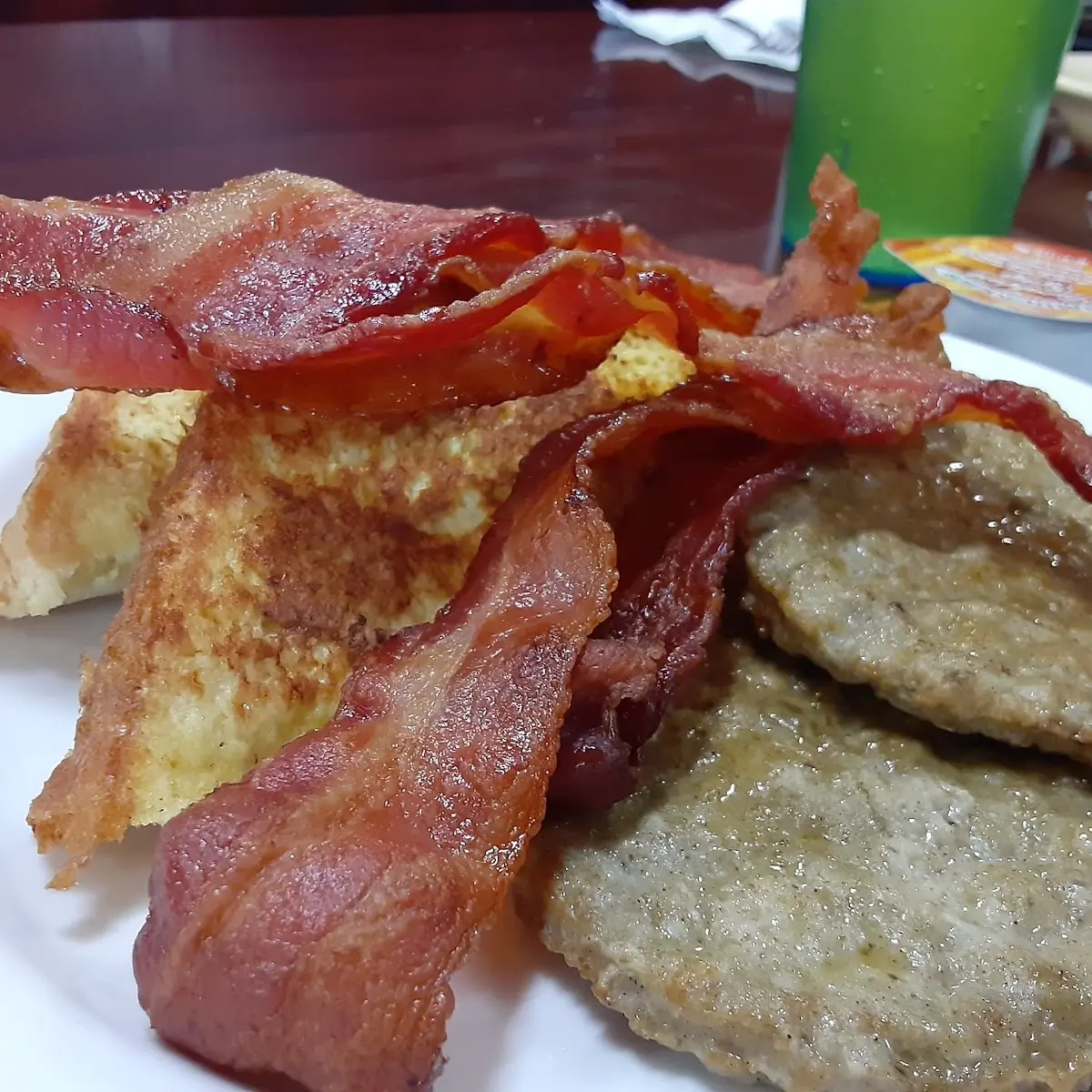 French Toast Sausage Bacon and Scrambled Eggs