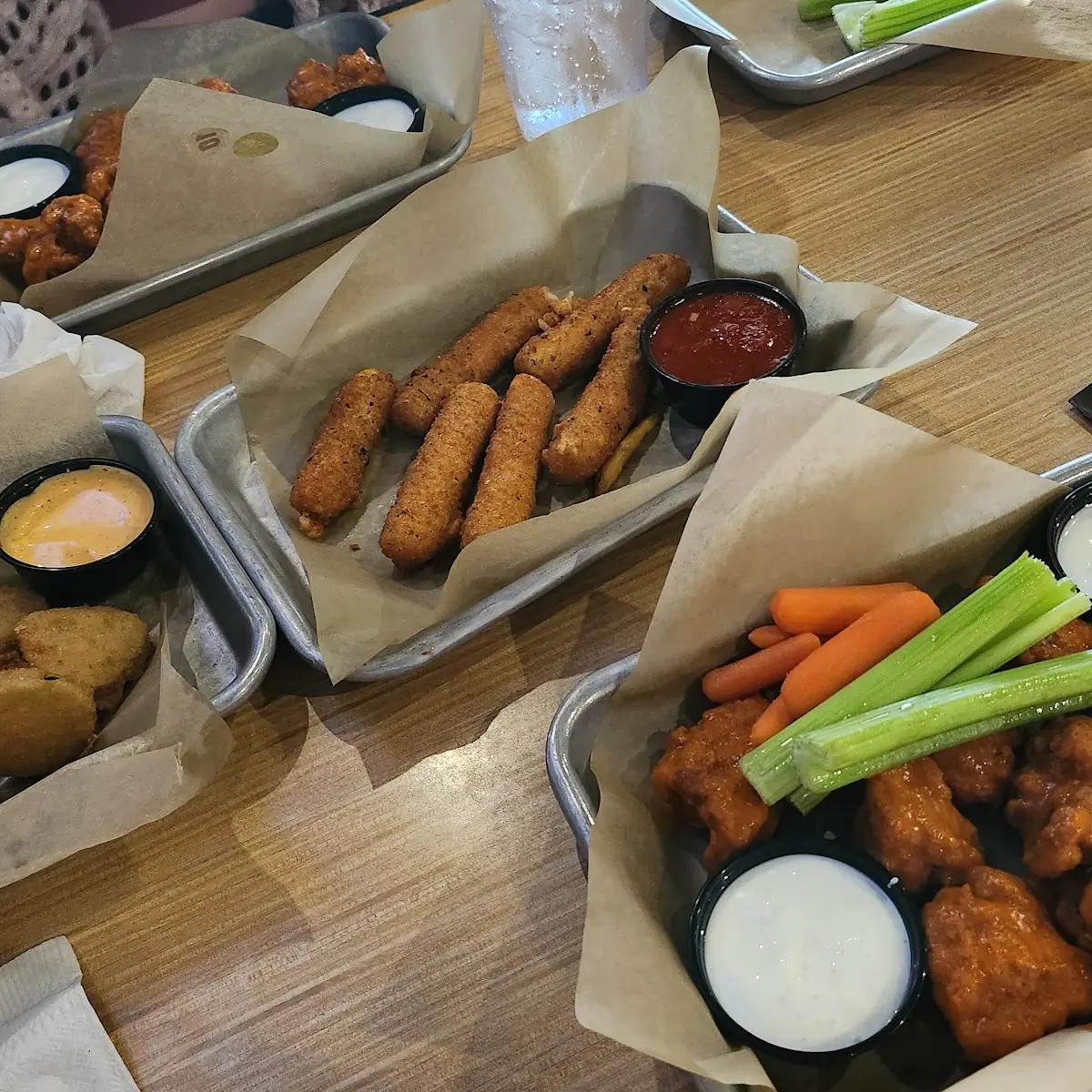 Fried Pickles Mozzarella Sticks 10 Piece Boneless Buffalo Wings