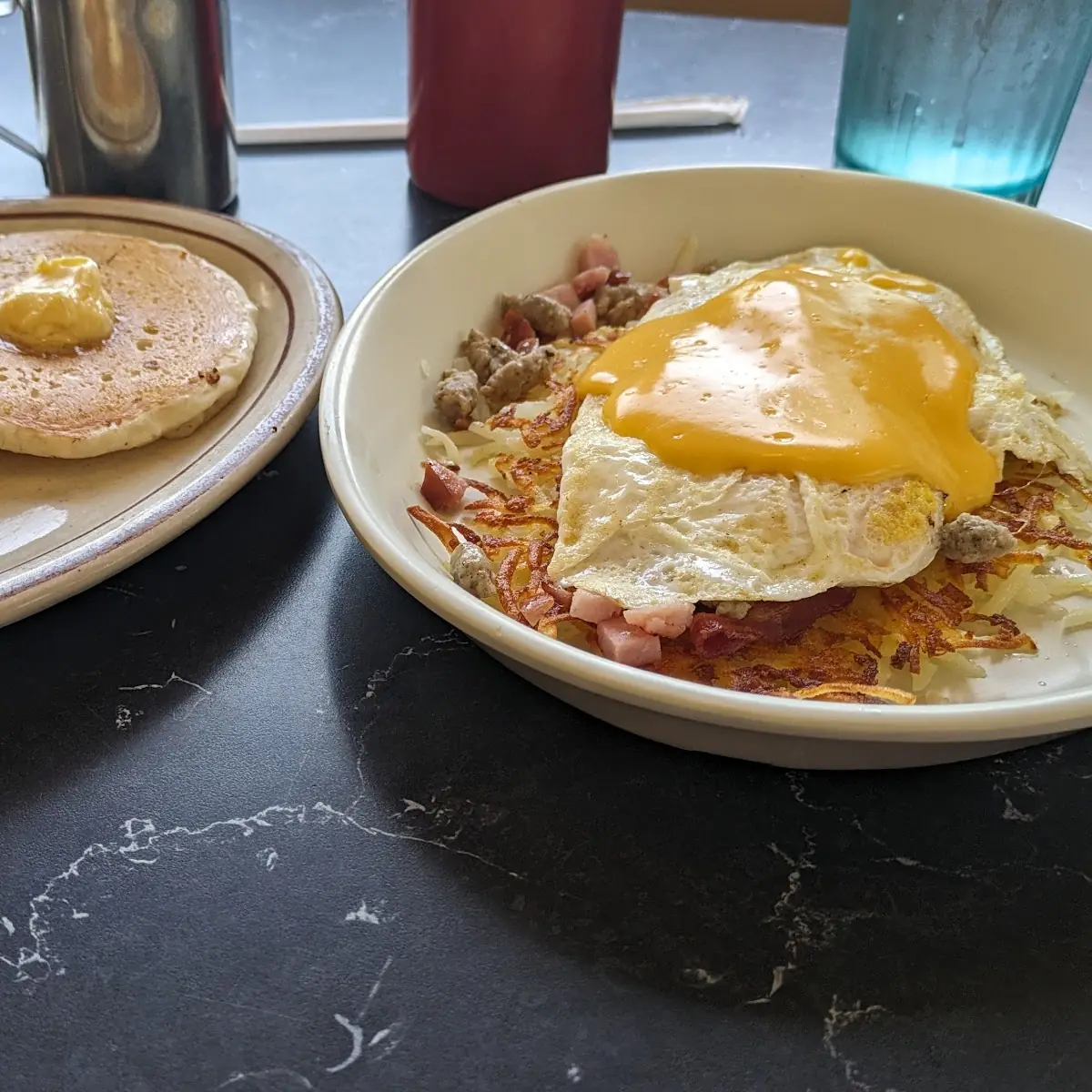Meat Lovers Skillet with Pancakes