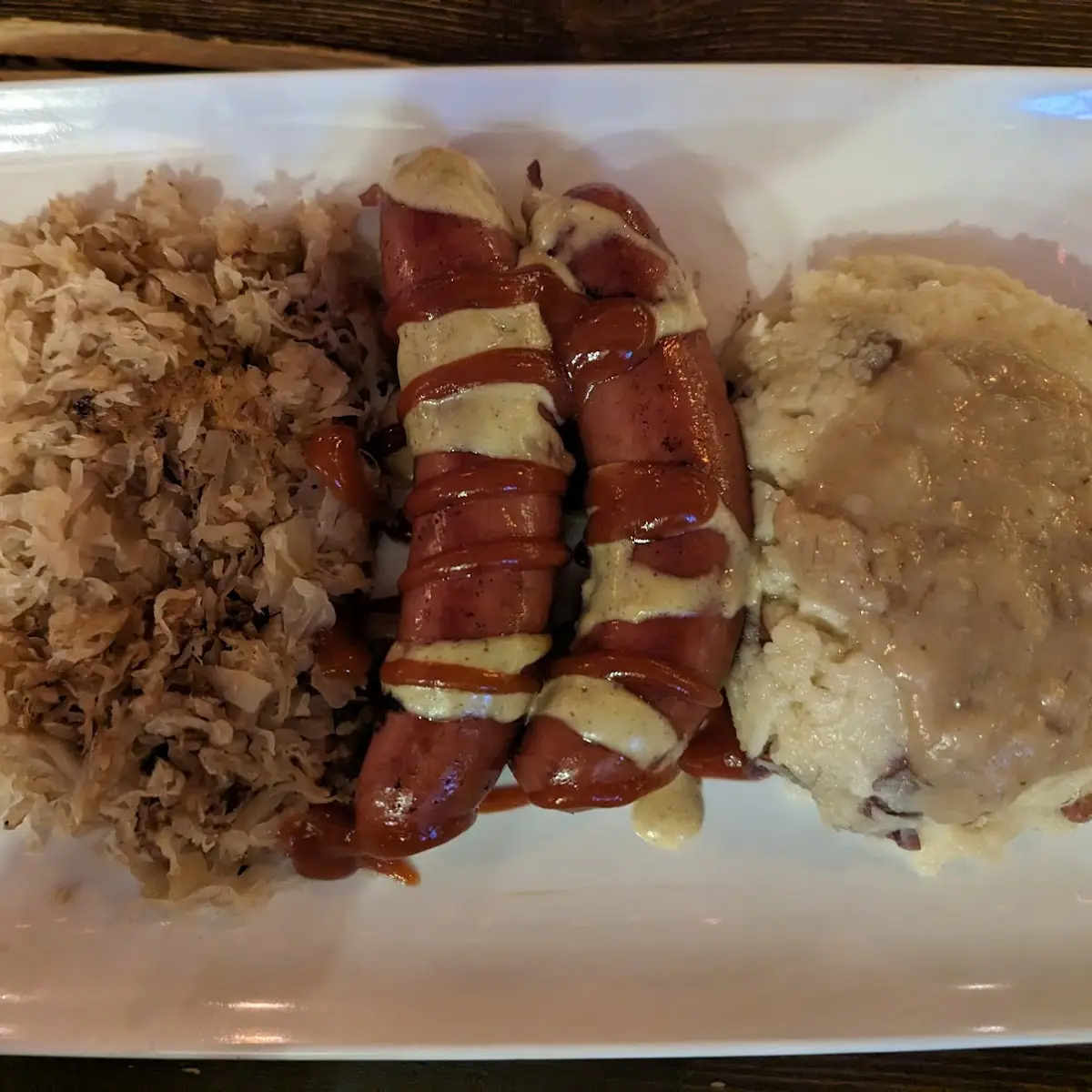 Sausage with Sauerkraut and Mashed Potatoes and Gravy