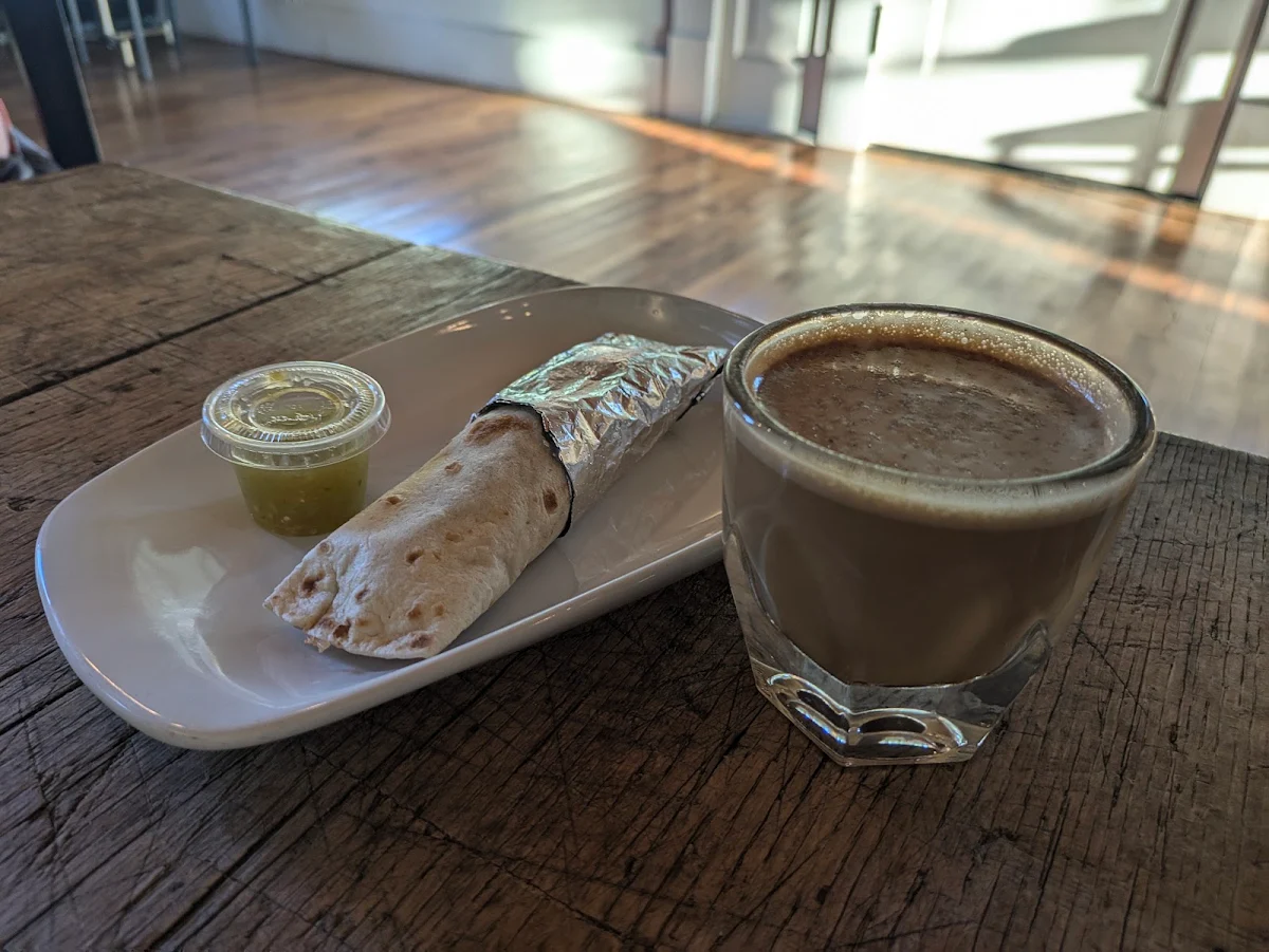 Smoked Maple Bourbon Cortado and Breakfast Burrito
