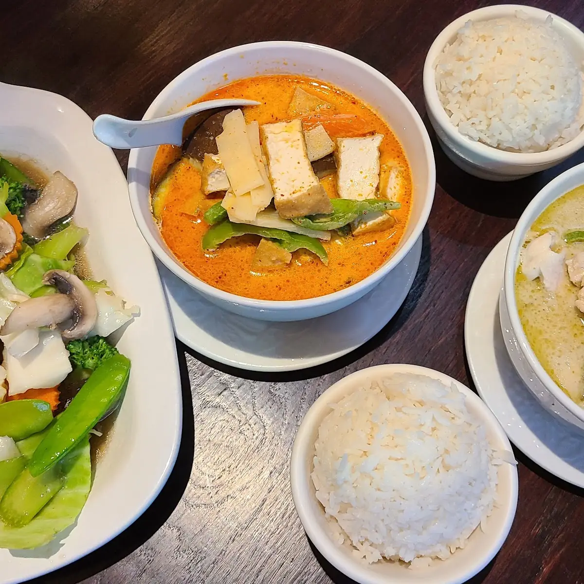 Red and Green Curry Vegetable Dish