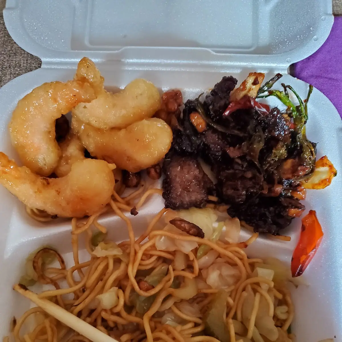 Beijing Beef Honey Walnut Shrimp with Chow Mein Noodles