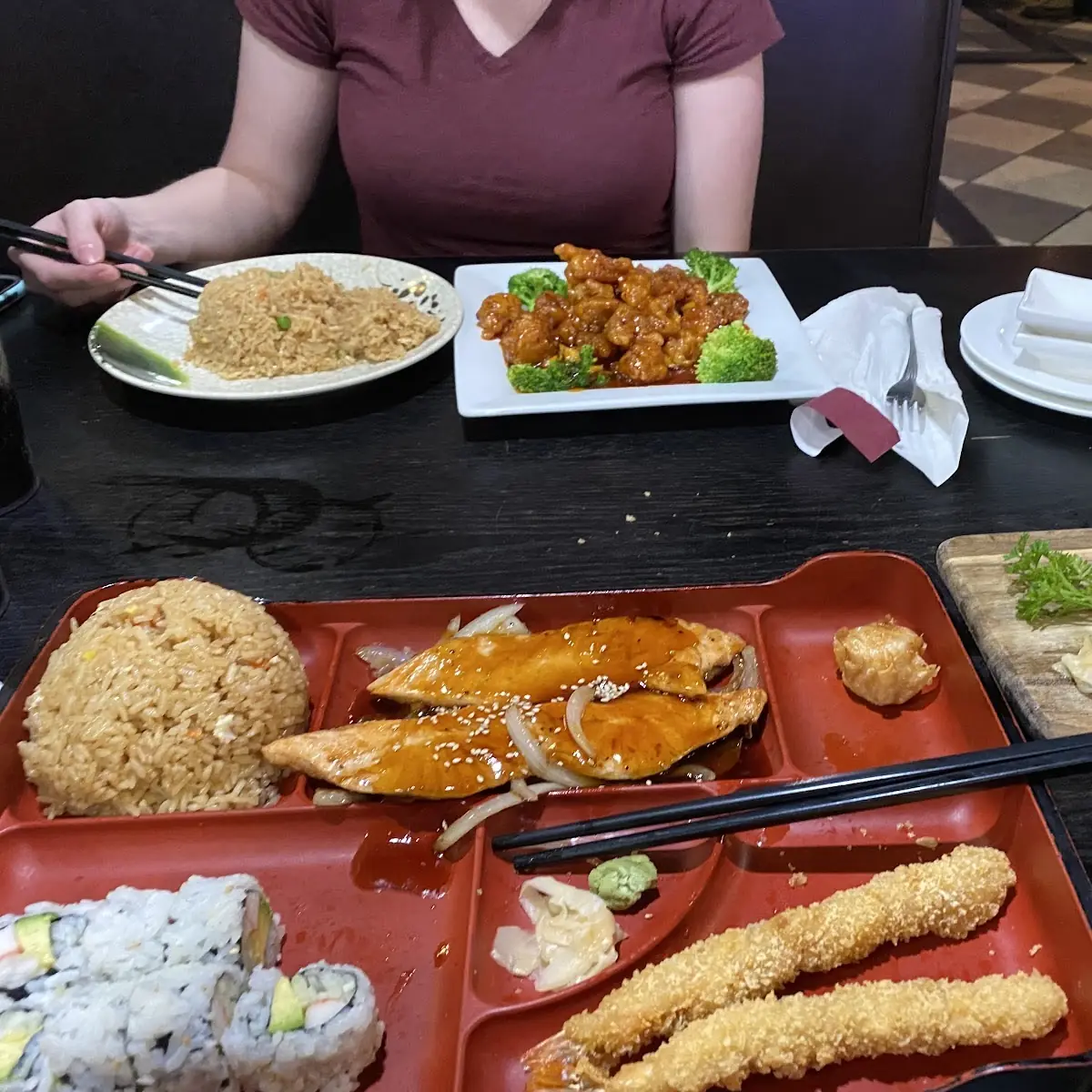 Salmon Bento Box and Orange Chicken