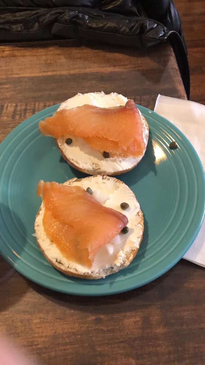 Lox with Cream Cheese on Bagels