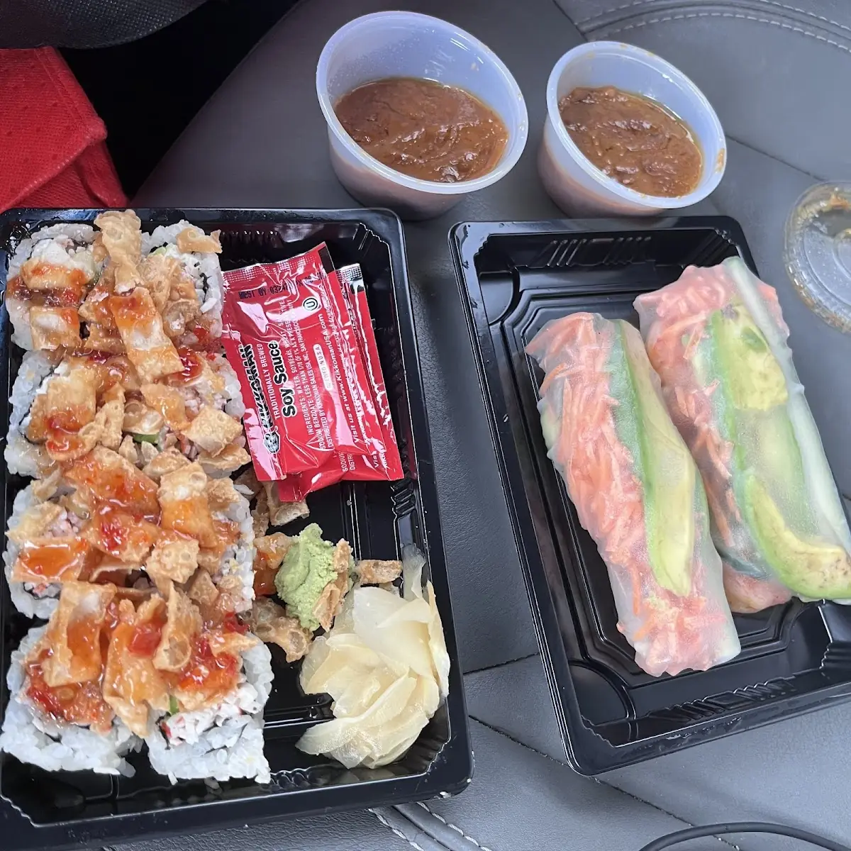 Crab Rangoon Roll and Tiger Shrimp Spring Rolls with Peanut Sauce