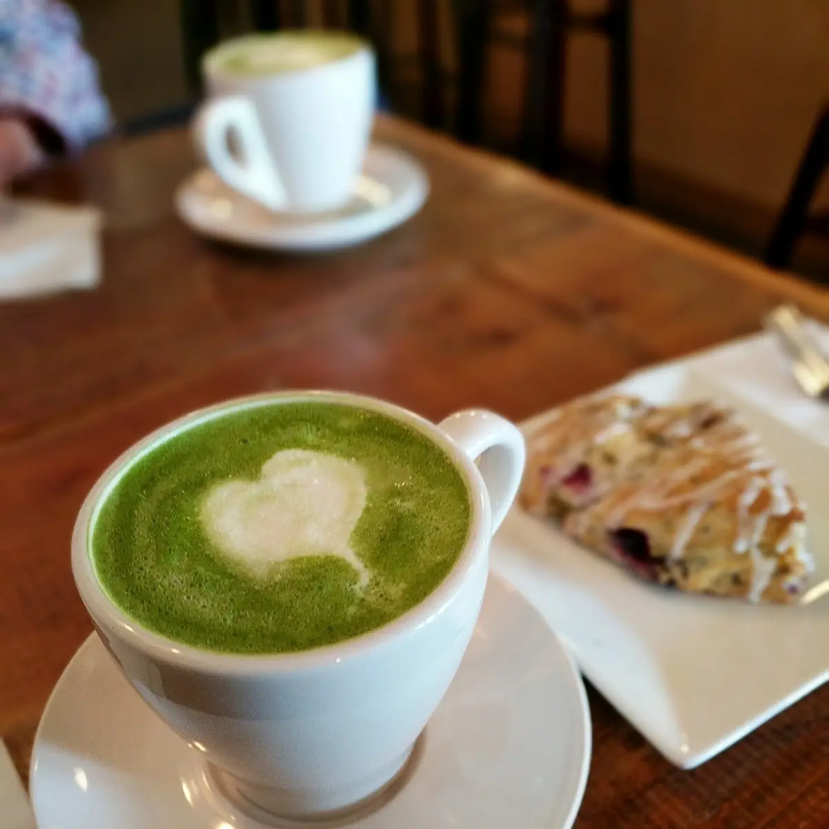 Matcha Green Tea Latte and Blueberry Scone
