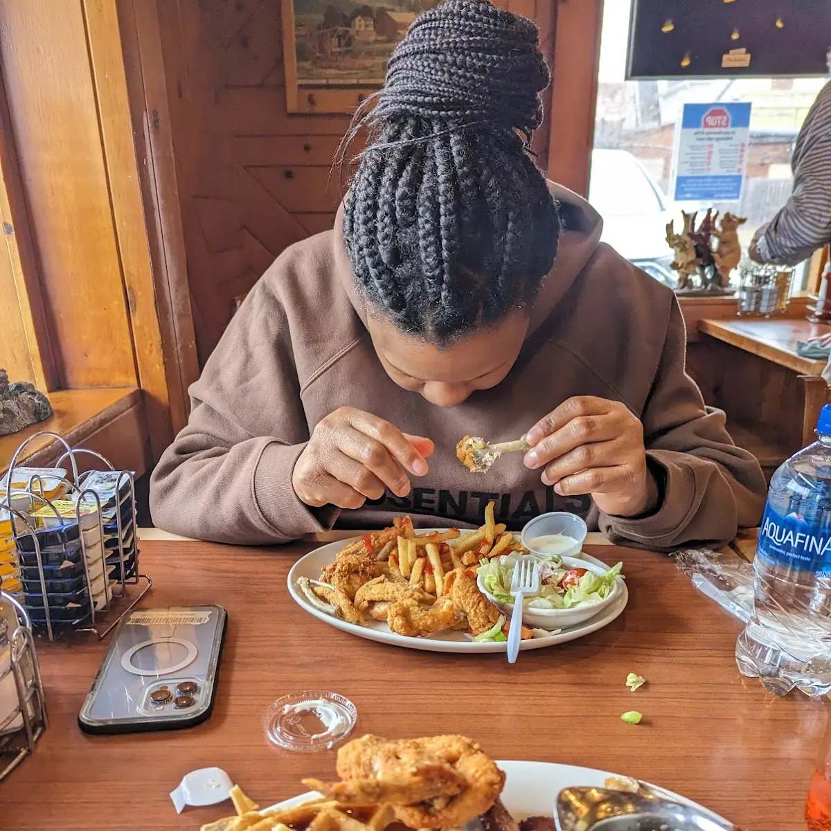 Broasted Chicken Wings and Fries and Belgium Waffle with Sausage Links, Falls Manor Restaurant