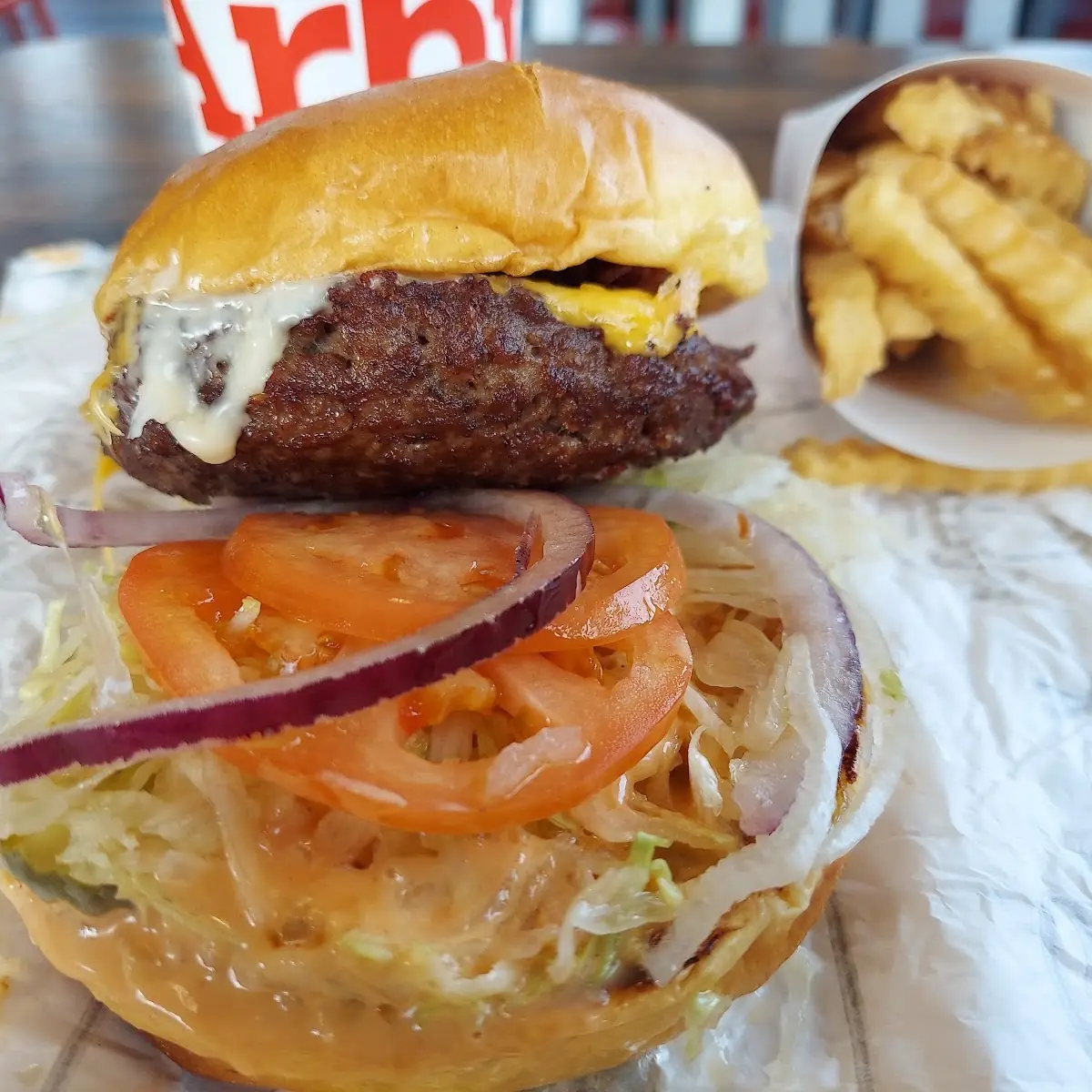 Big Cheesy Bacon Cheeseburger w Fries