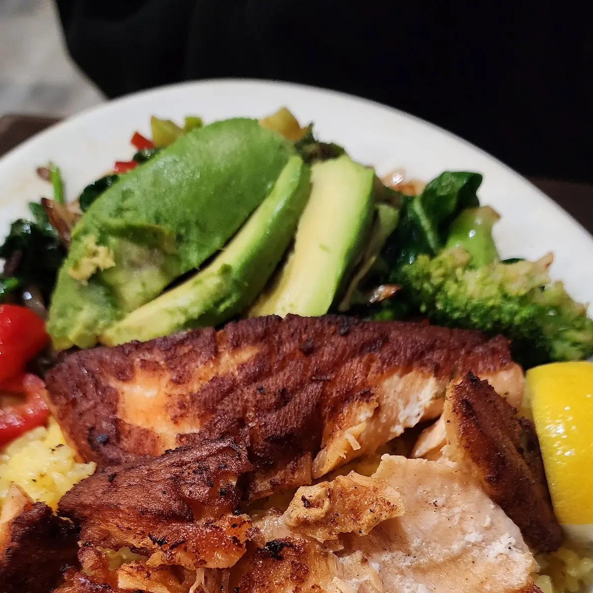 Salmon with Vegetables and Yellow Rice
