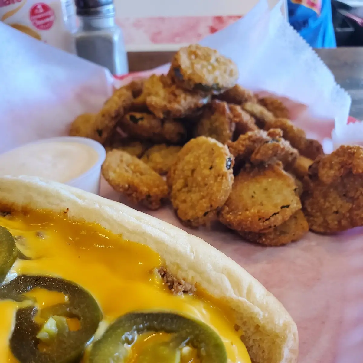 Nacho Dog and Fried Pickles