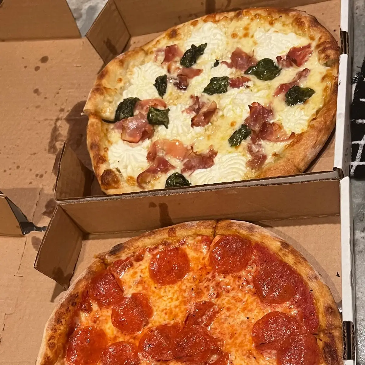 Pepperoni Pizza and Custom White Pizza
