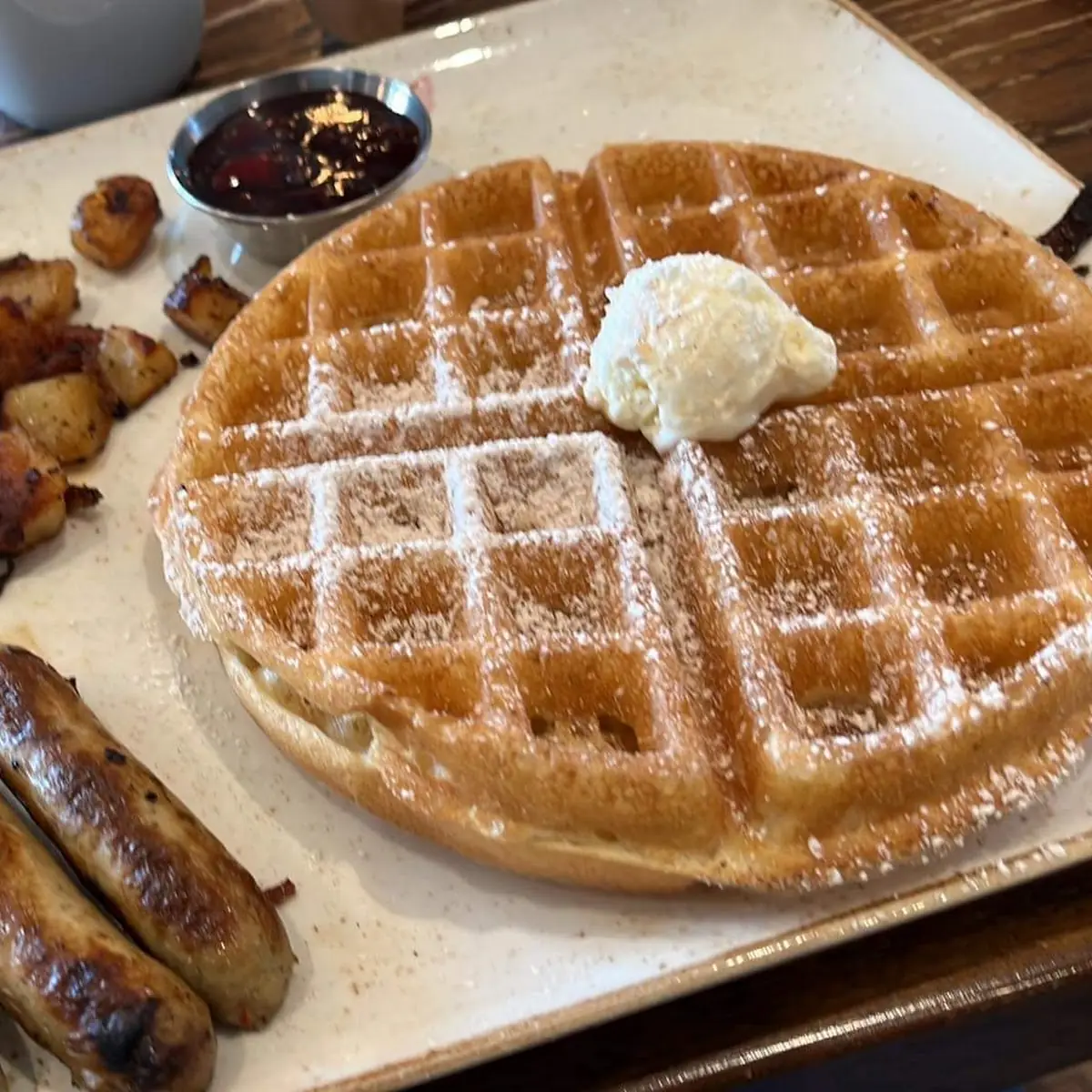 Belgian Waffle Scrambled Egg with Cheese Bacon