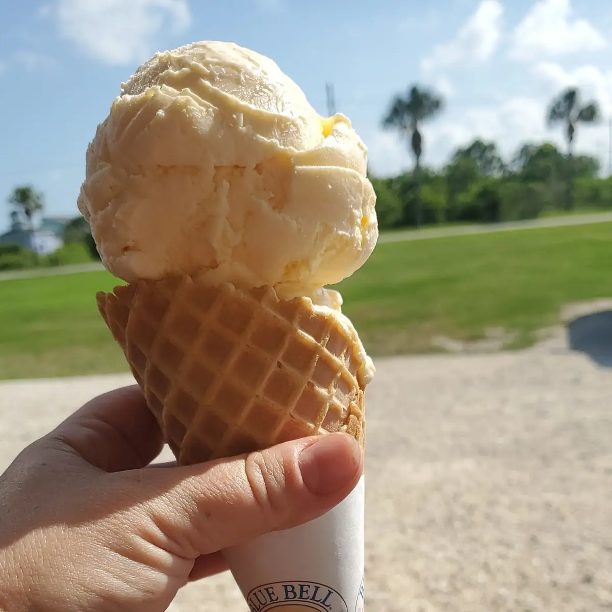Blue Bell Vanilla Ice Cream Cone Double Scoop of Ice Cream