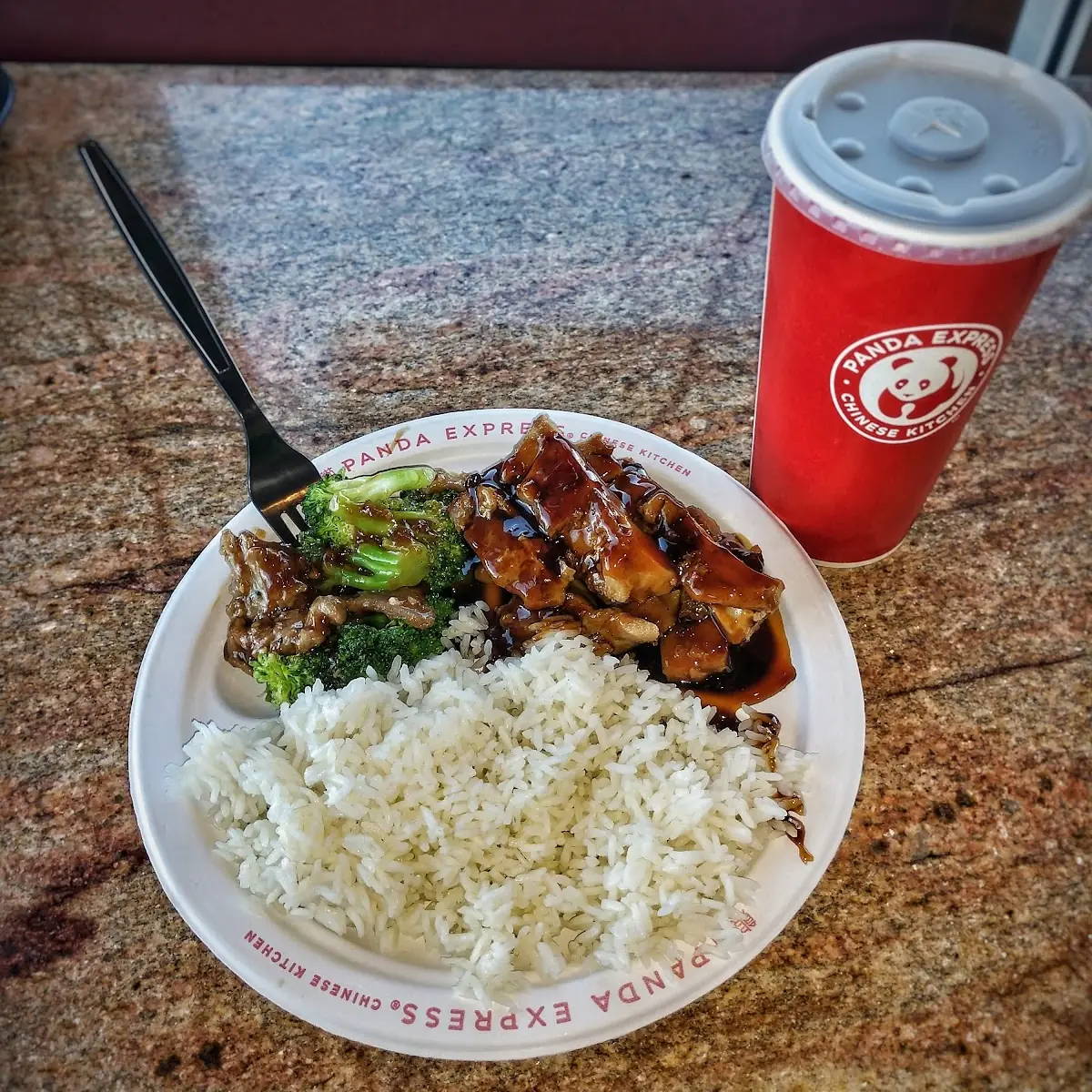 Broccoli Beef and Chicken Teriyaki with White Rice