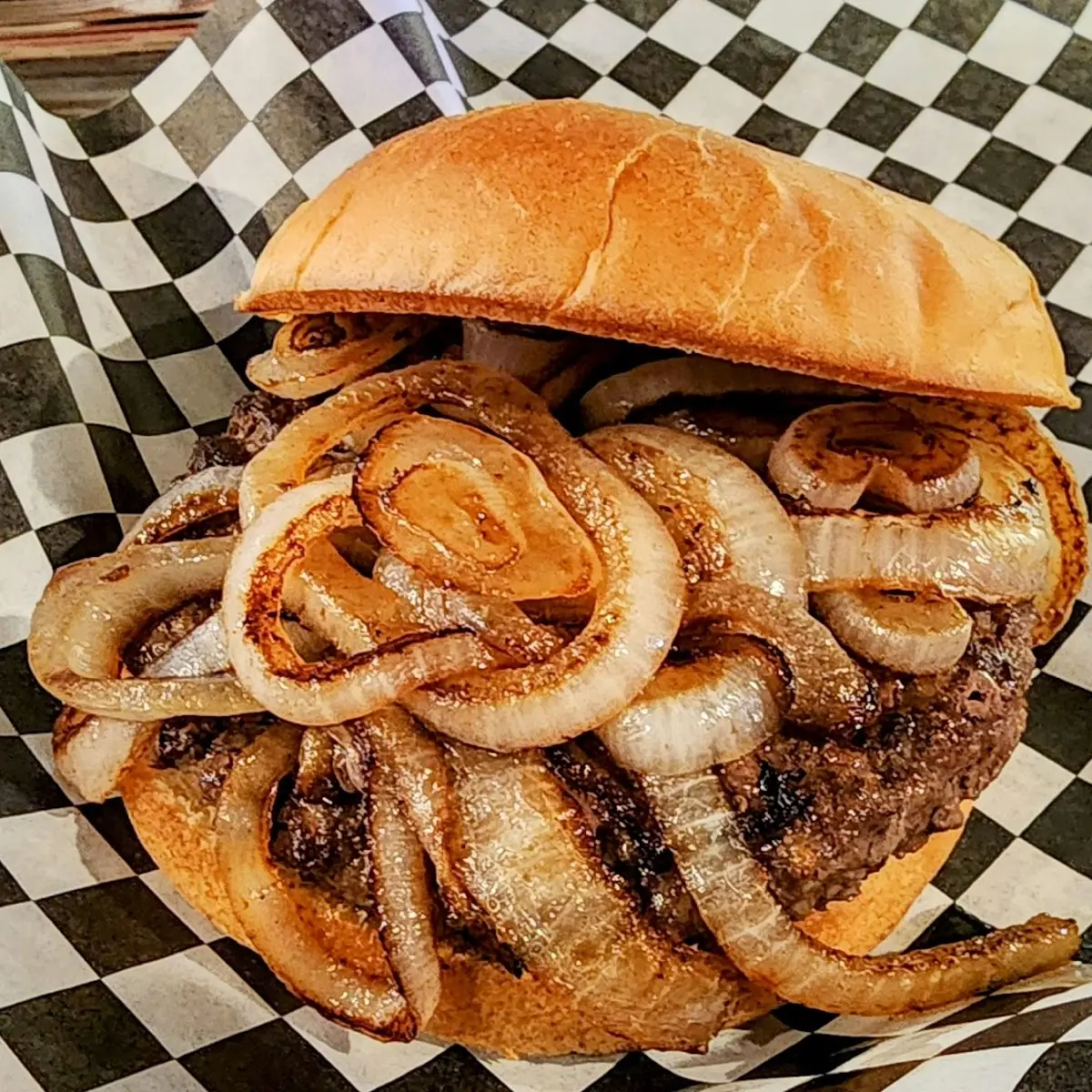 Burger with Grilled Onions