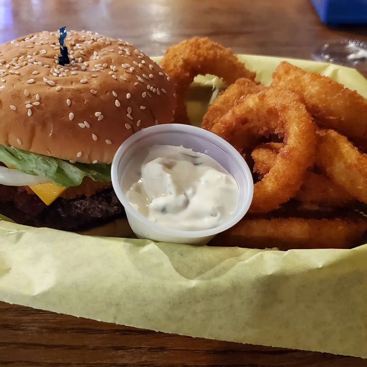 Western Burger and Onion Rings