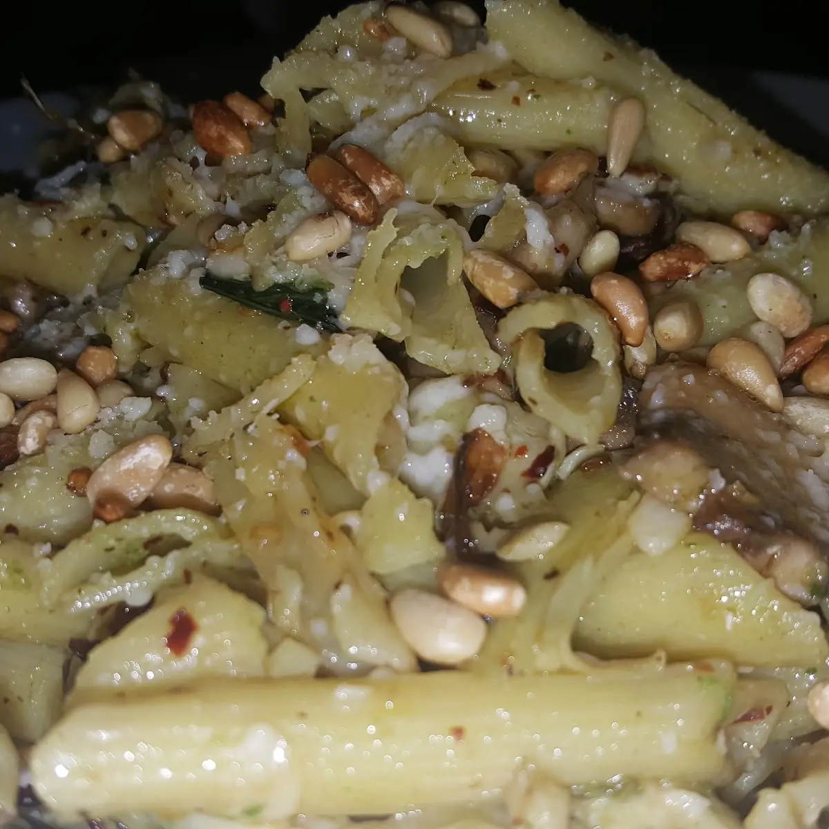 Pene Con Pesto and Pine Nuts