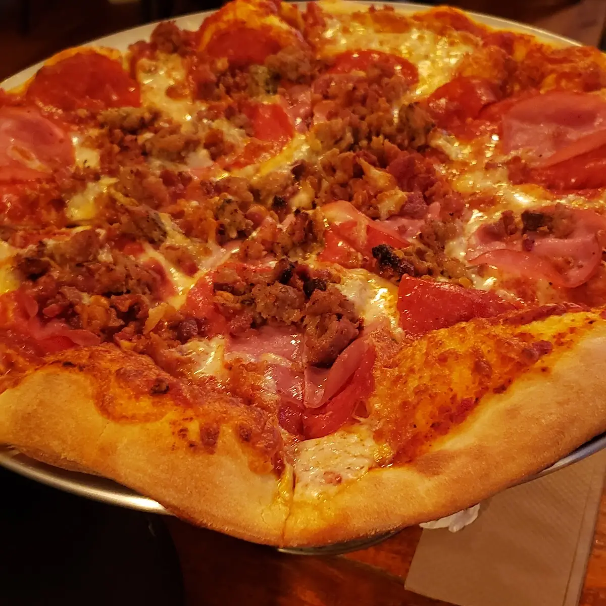 Pepperoni Pizza on Wooden Table