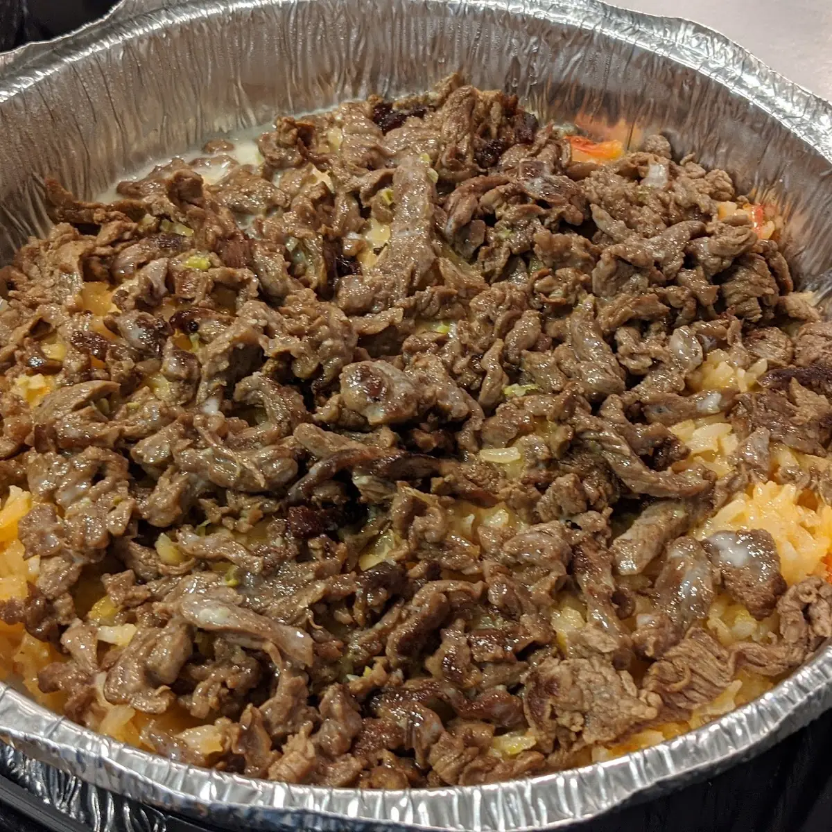 Cheese Steak with Rice and Beans
