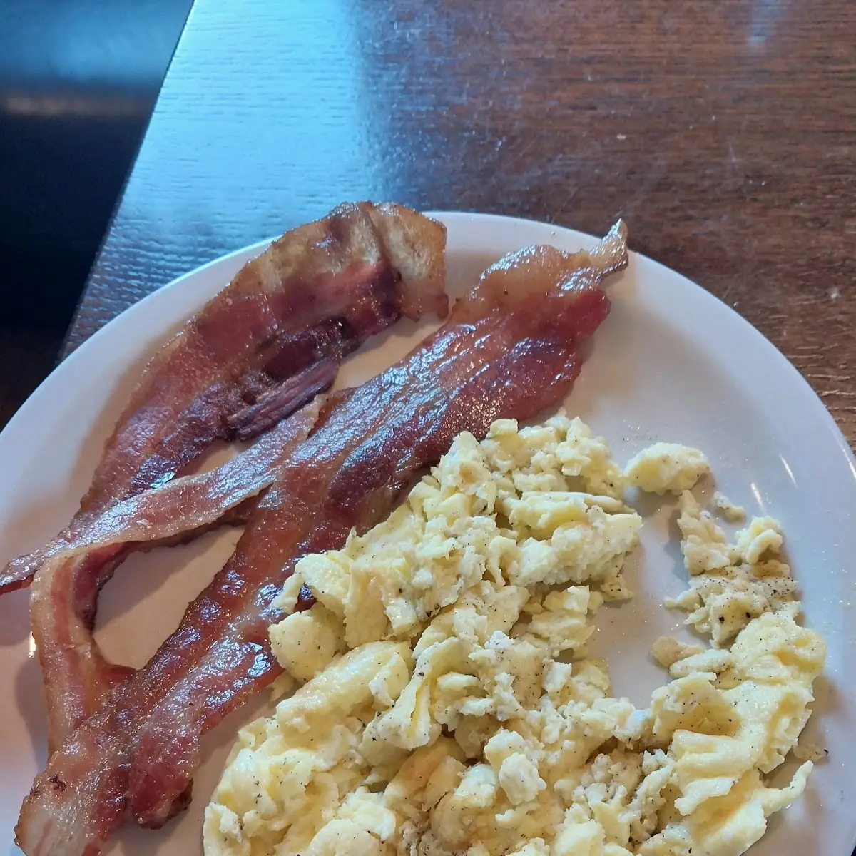 Scrambled Eggs and Bacon or Sausage