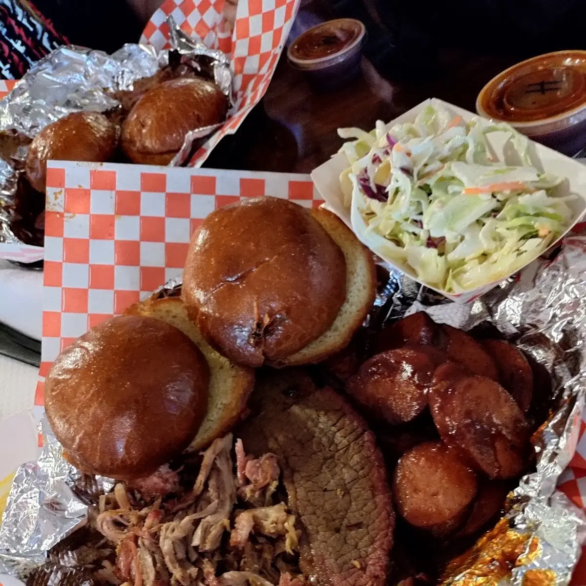 3 Meat Plate with Brisket Pulled Pork and Smoked Sausage Amaizing