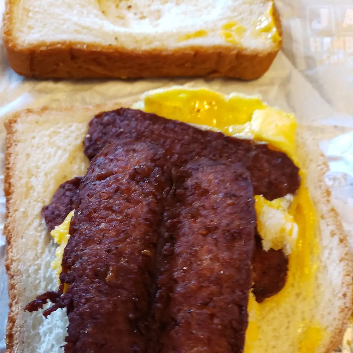 Burned Smoked Sausage Big Breakfast Sandwich