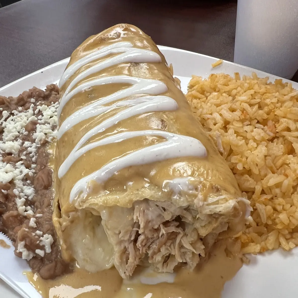 Shredded Chicken Enchilada with Rice and Beans