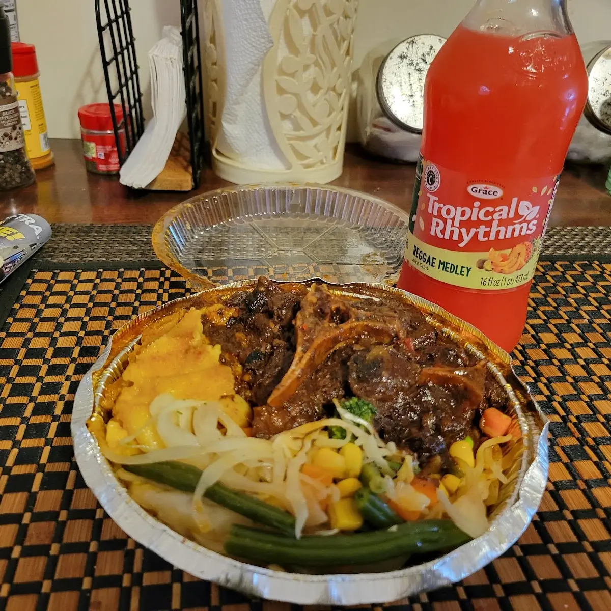 Oxtails Mac & Cheese Cabbage Mixed Vegetables