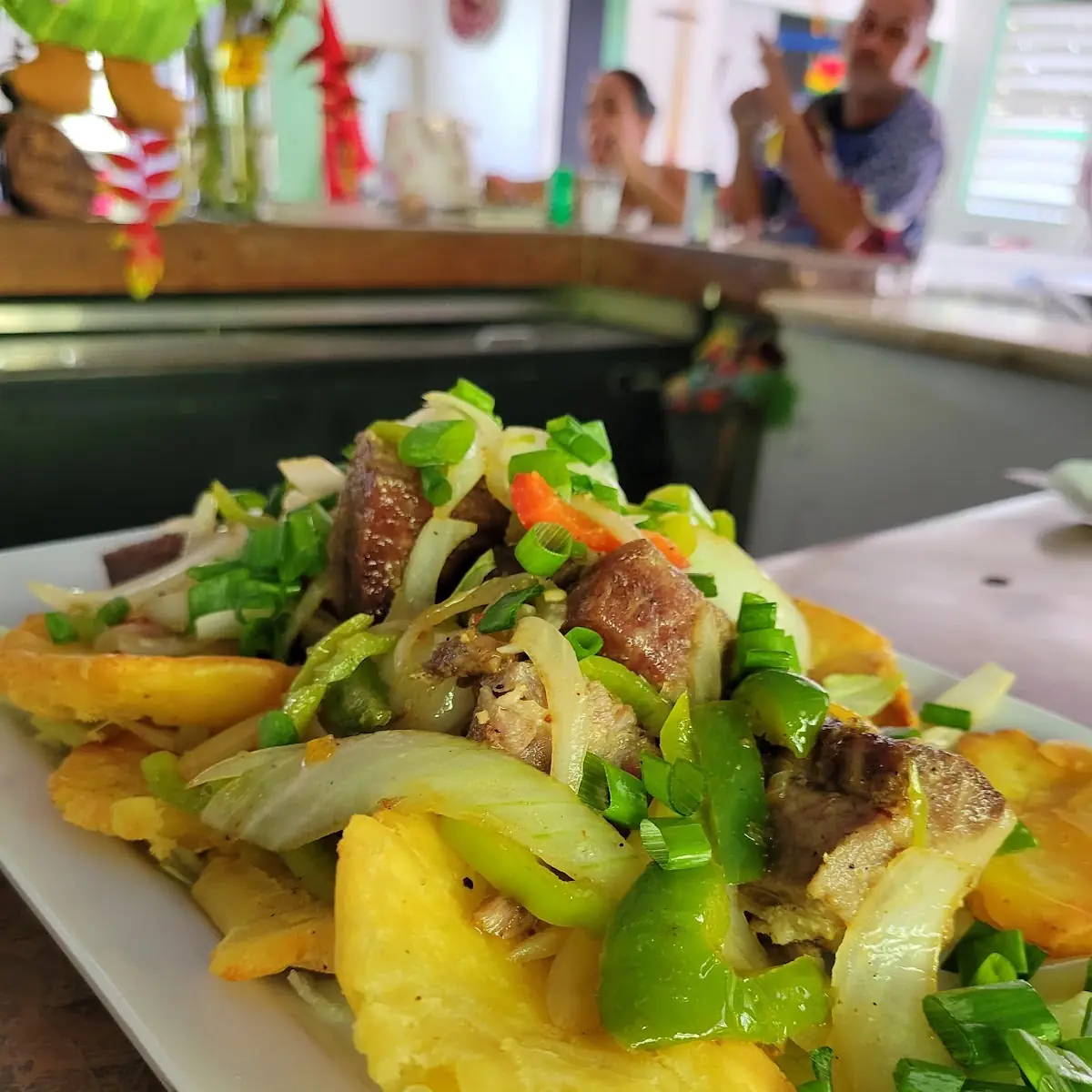 Fried Pork and Bread Fruit Tostones