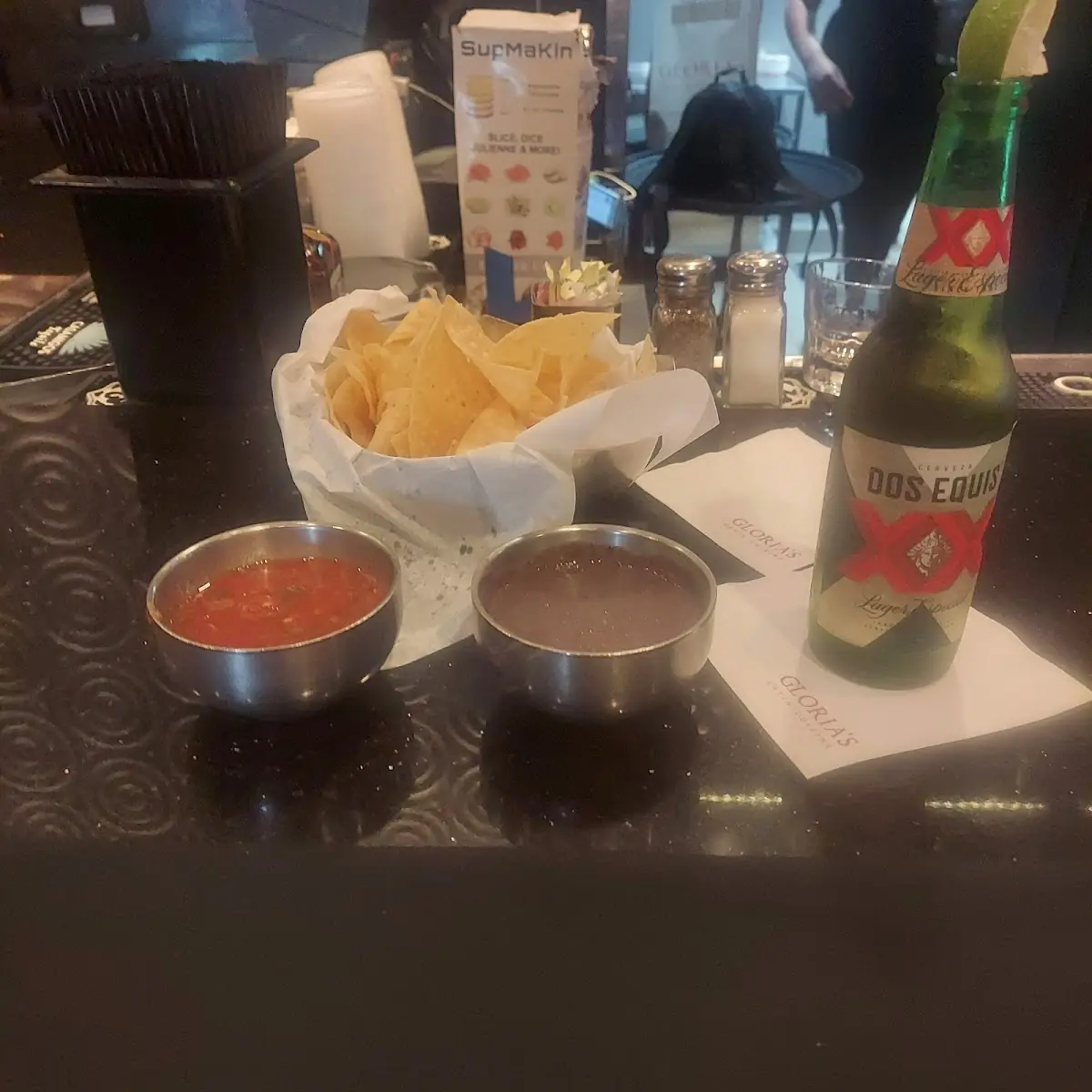 Chips Salsa and Black Bean Dip