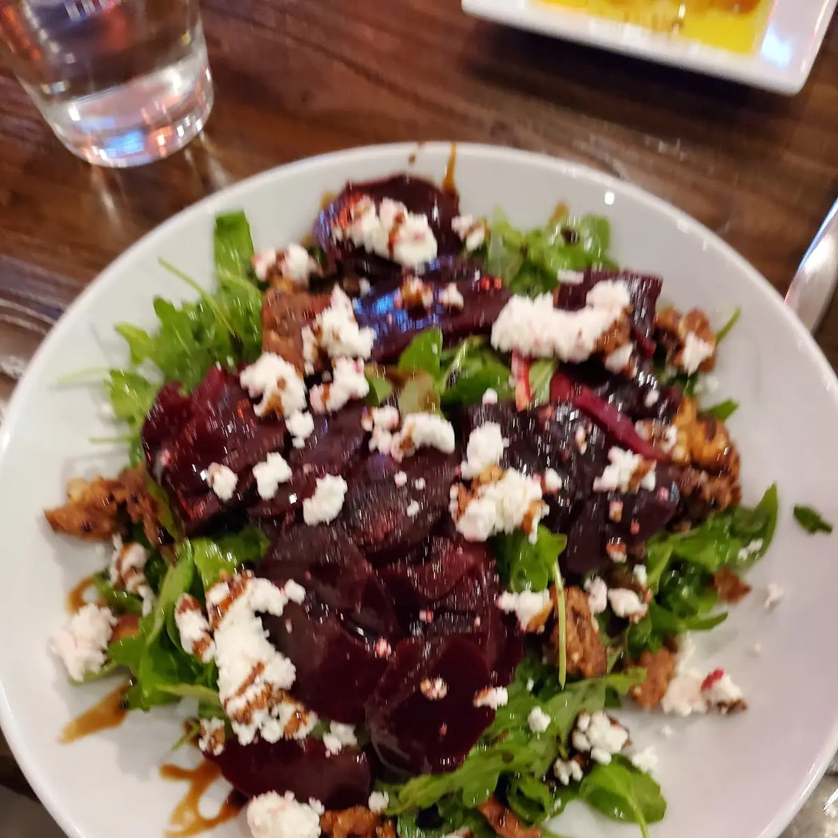 Arugula Salad with Beets Goat Cheese and Candied Walnuts