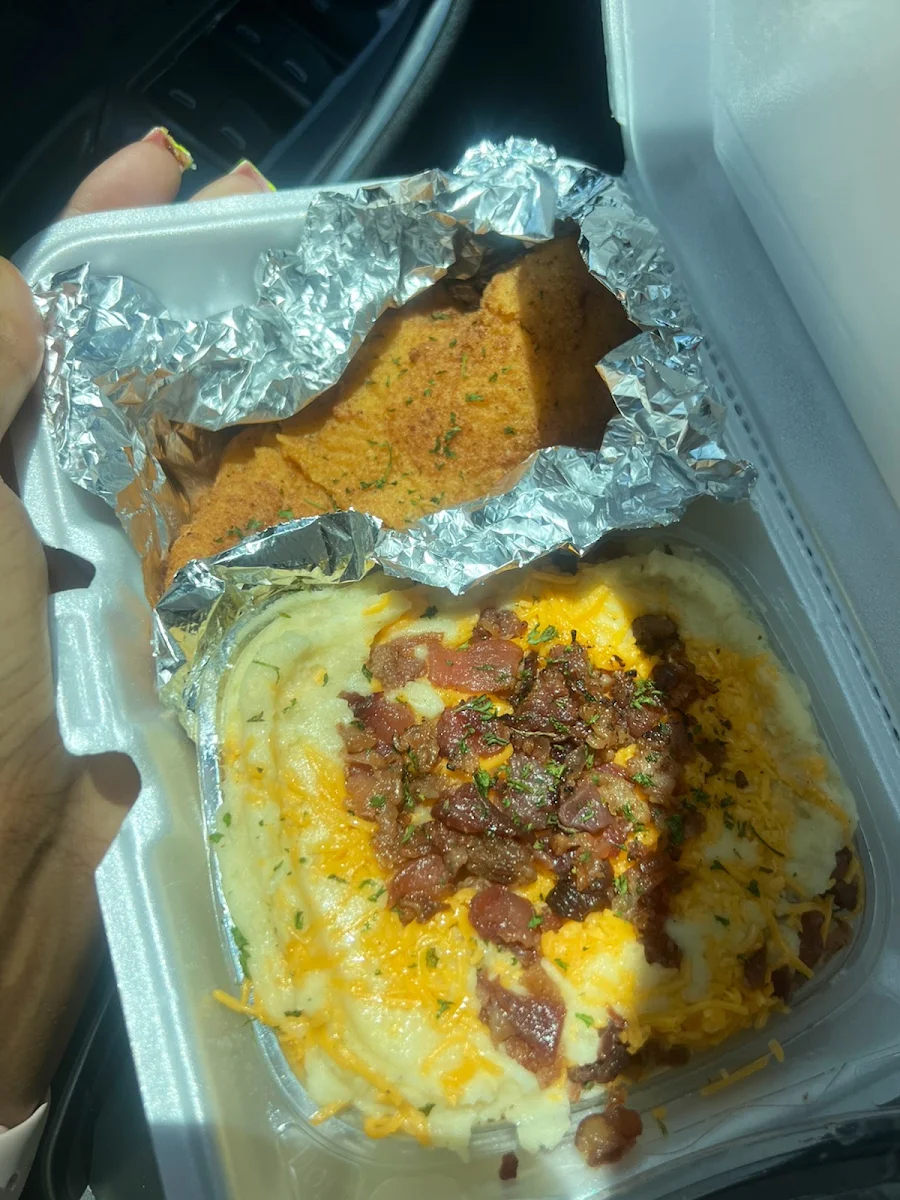 Loaded Mashed Potatoes with Fried Catfish
