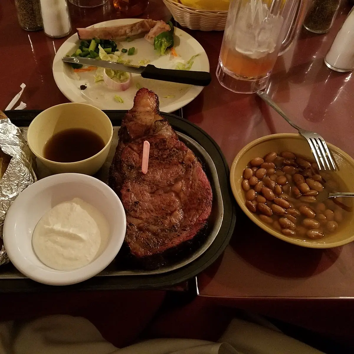 Prime Rib Baked Potato Ajus Sauce Pinto Beans
