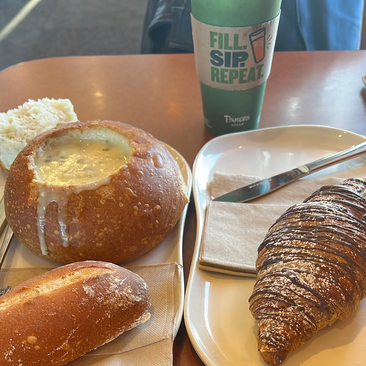 Broccoli Cheddar Soup and Chocolate Croissant