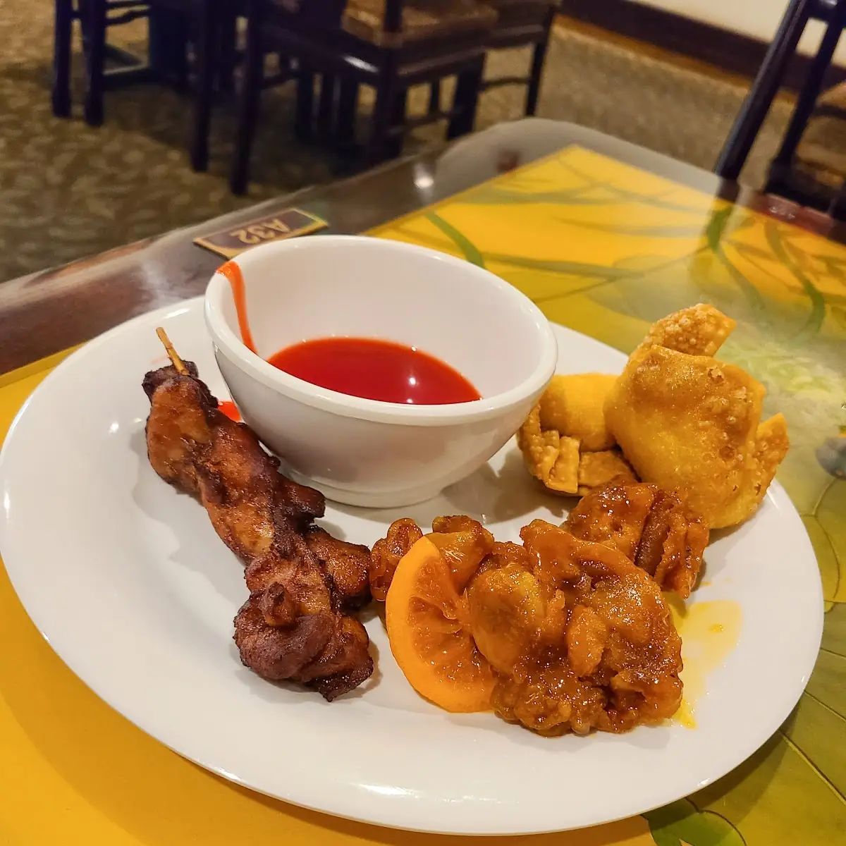 Chicken on a Stick Lemon Chicken & Rangoon