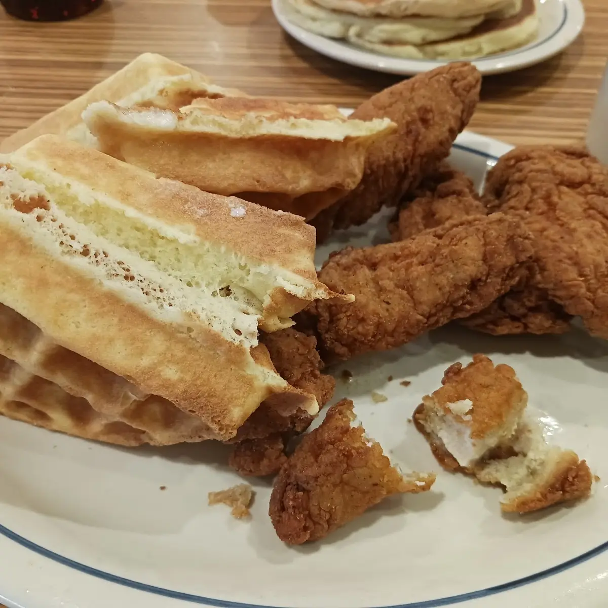 Pancakes with Chicken Fried Steak Tips