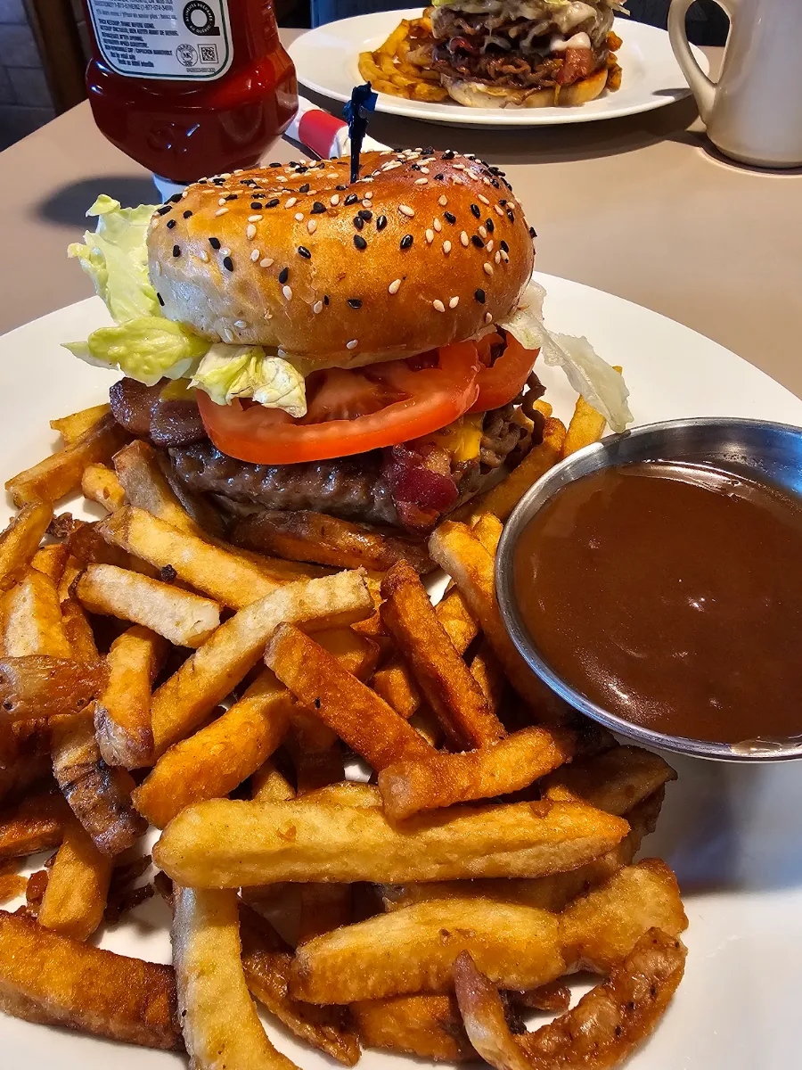 Bacon Cheddar Cheeseburger with Fries and Gravy, Hungry Bear Diner