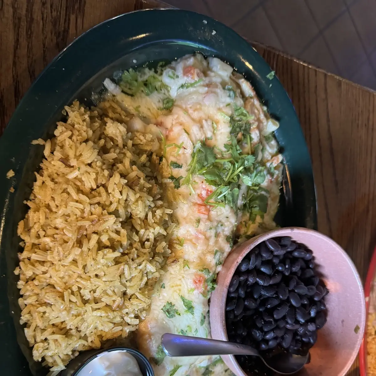 Seafood Enchilada with Rice and Black Beans
